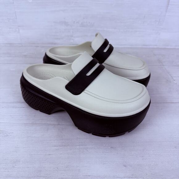 Crocs Stomp Loafers Womens 5 White Black Chunky Platform Y2K Slip On Waterproof - Picture 2 of 12
